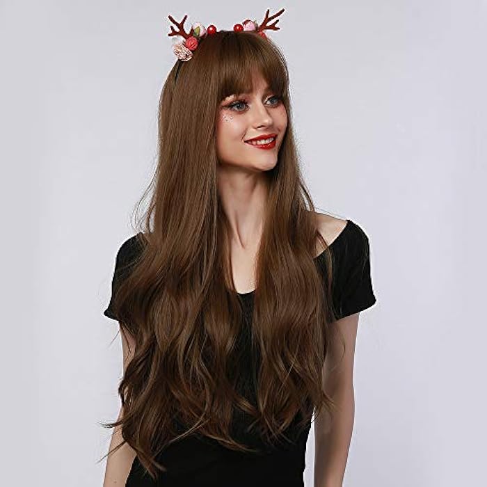 DILLARDS Haircube Natural Synthetic Long Brown Hair Wig With Bangs For Women - Image 2